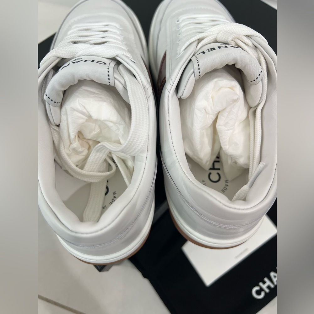 CHANEL Sport Skater White and Tan Sneakers - Picture 9 of 10